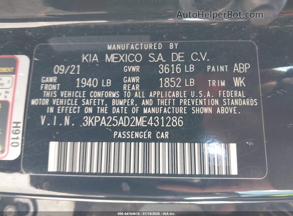 3KPA25AD2ME431286 2021 KIA RIO 5-DOOR Black Вид підкапотного простору