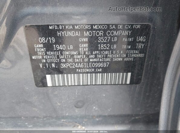 3KPC24A61LE099697 2020 HYUNDAI ACCENT Gray Շարժիչի բաժամունքի տեսք