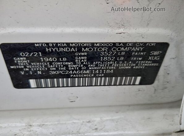 3KPC24A66ME141184 2021 HYUNDAI ACCENT Белый Вид подкапотного пространства