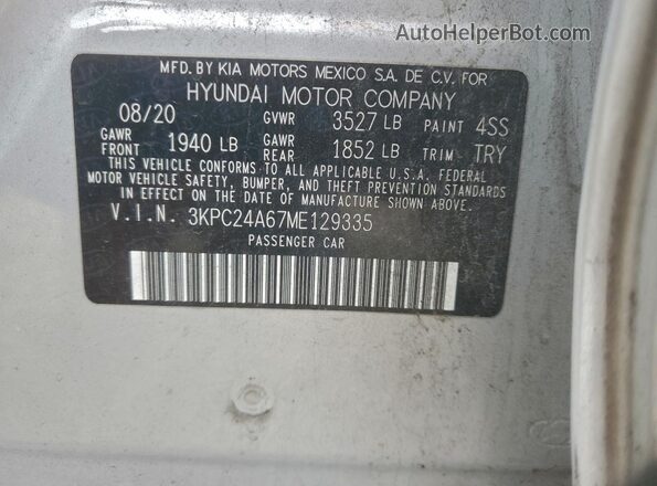3KPC24A67ME129335 2021 HYUNDAI ACCENT Серебряный Вид подкапотного пространства