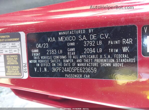 3KPF24AD5PE623659 2023 KIA FORTE Красный Вид подкапотного пространства