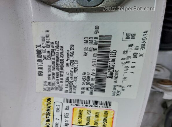3LN6L2JK2GR611635 2016 LINCOLN MKZ Белый Вид подкапотного пространства