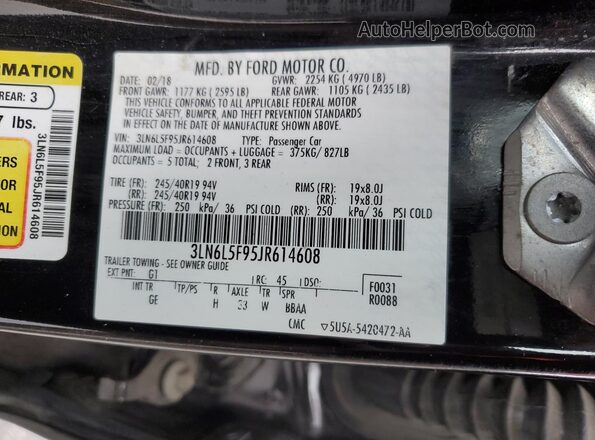 3LN6L5F95JR614608 2018 LINCOLN MKZ Черный Вид подкапотного пространства