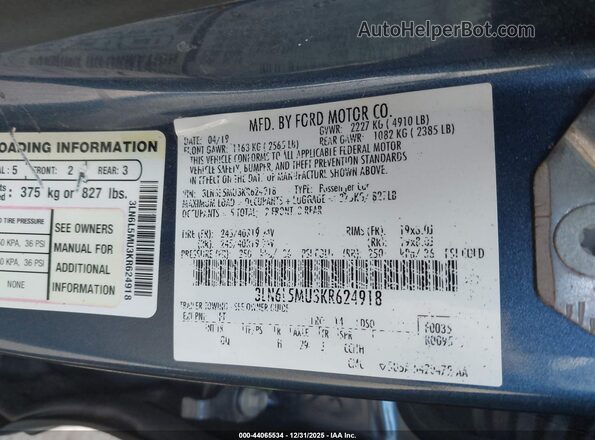 3LN6L5MU3KR624918 2019 LINCOLN MKZ HYBRID Синий Вид подкапотного пространства