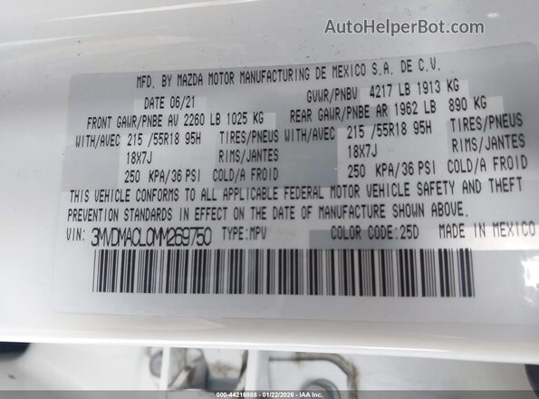 3MVDMACL0MM269750 2021 MAZDA CX-30 White Engine compartment view