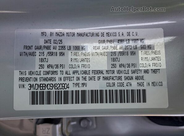 3MVDMBBM0SM820904 2025 MAZDA CX-30 Silver Engine compartment view
