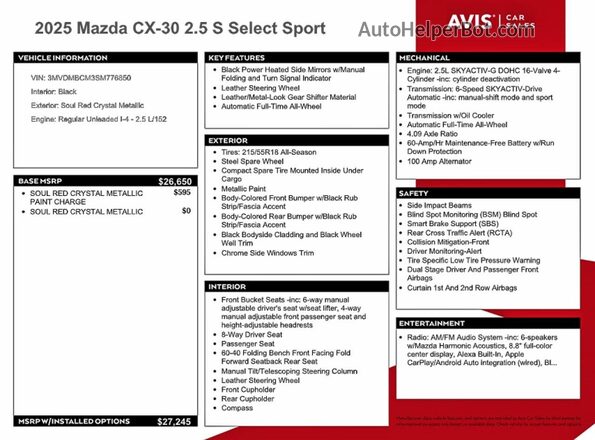 3MVDMBCM3SM776850 2025 MAZDA CX-30 Red Вид підкапотного простору