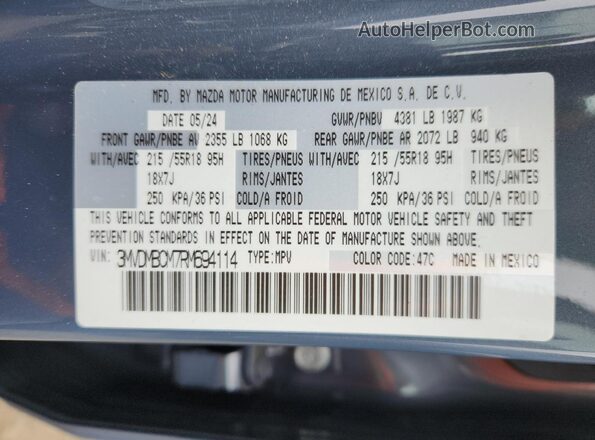 3MVDMBCM7RM694114 2024 MAZDA CX-30 Синий Панорамный вид салона 360°