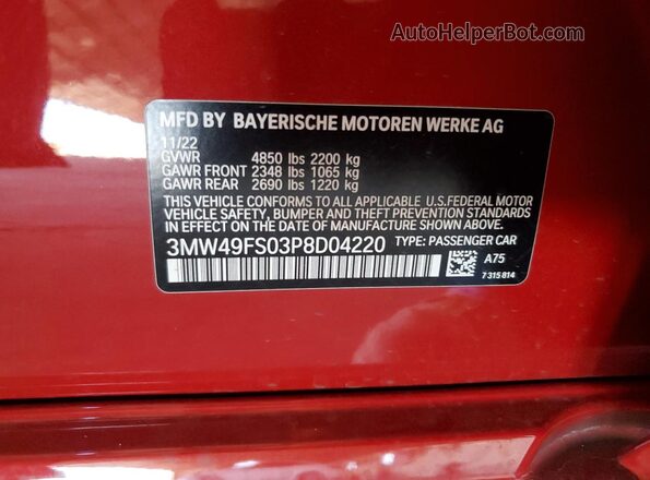 3MW49FS03P8D04220 2023 BMW M3 Red Widok komory silnika