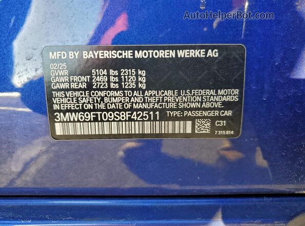 3MW69FT09S8F42511 2025 BMW M3 Blue ძრავის განყოფილების ხედი