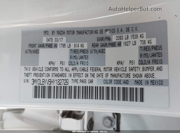 3MYDLBYV6HY182729 2017 TOYOTA YARIS IA Белый Вид подкапотного пространства