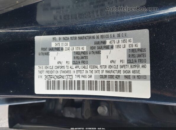 3MZBPACM4RM413703 2024 MAZDA 3 Blue Вид підкапотного простору