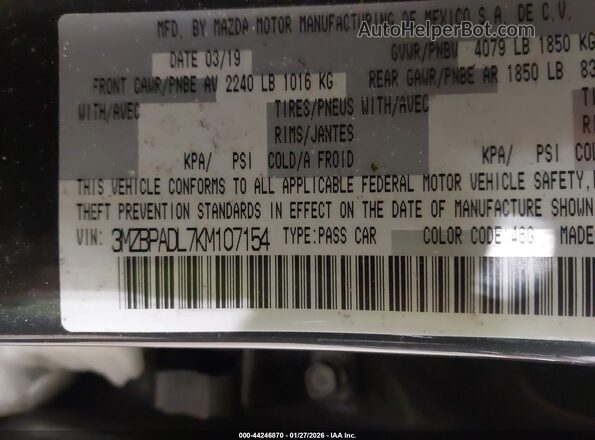 3MZBPADL7KM107154 2019 MAZDA 3 Серый Вид подкапотного пространства