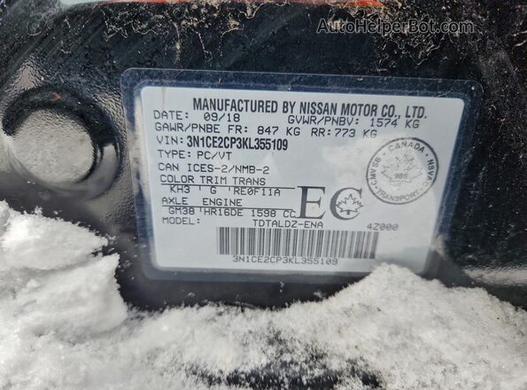 3N1CE2CP3KL355109 2019 NISSAN VERSA Black Widok komory silnika