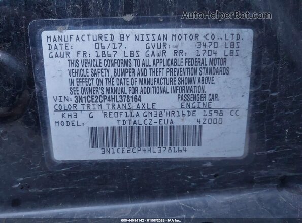 3N1CE2CP4HL378164 2017 NISSAN VERSA NOTE Черный Вид подкапотного пространства
