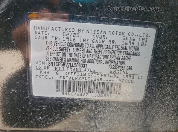 3N1CP5BV7LL508331 2020 NISSAN KICKS Black Engine compartment view
