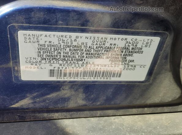 3N1CP5CU6JL515581 2018 NISSAN KICKS Синий Вид наклейки с VIN-кодом