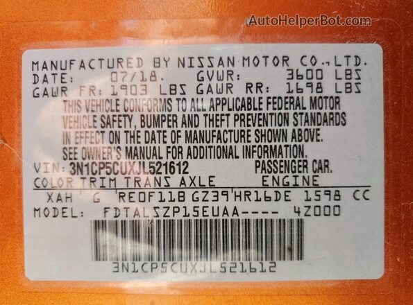 3N1CP5CUXJL521612 2018 NISSAN KICKS Orange Widok komory silnika