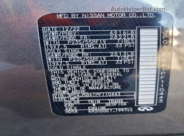 3PCAJ5BA1PF110443 2023 INFINITI QX50 Серый Панорамный вид салона 360°