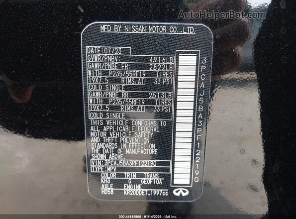 3PCAJ5BA3PF122190 2023 INFINITI QX50 Черный Вид подкапотного пространства