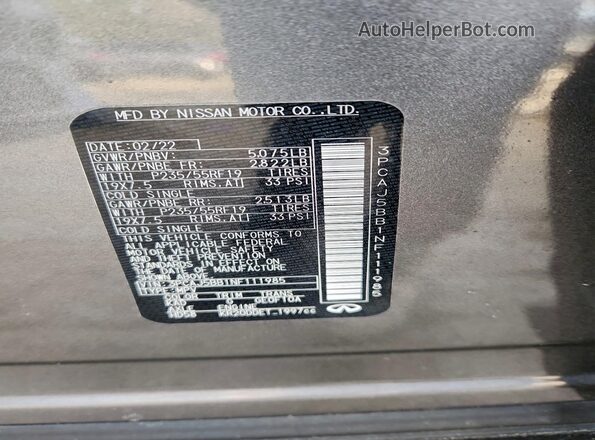 3PCAJ5BB1NF111985 2022 INFINITI QX50 Gray Widok naklejki z numerem VIN