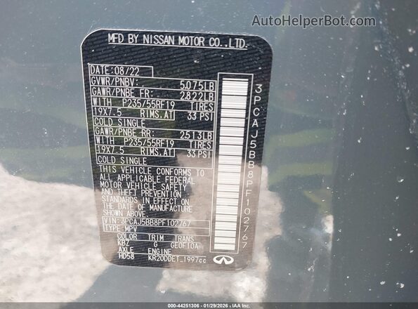 3PCAJ5BB8PF102767 2023 INFINITI QX50 Серый Вид подкапотного пространства