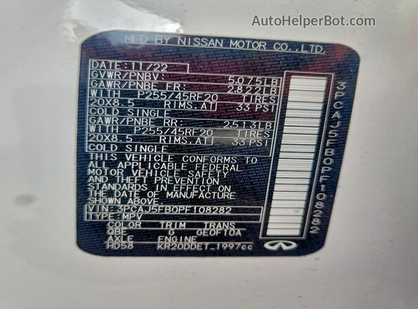 3PCAJ5FB0PF108282 2023 INFINITI QX50 White Widok komory silnika