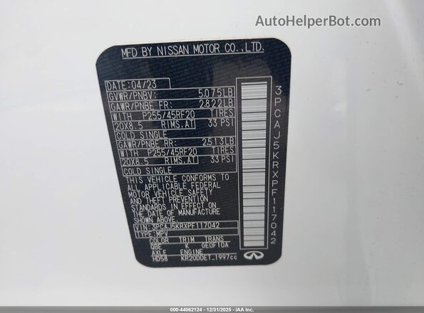 3PCAJ5KRXPF117042 2023 INFINITI QX55 Белый Вид подкапотного пространства