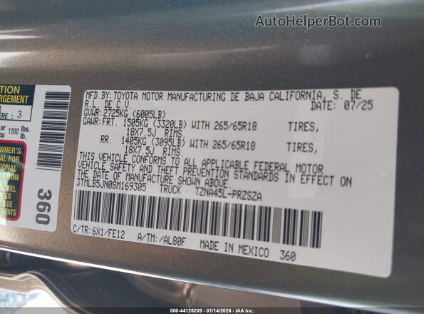 3TMLB5JN0SM169305 2025 TOYOTA TACOMA Зеленый Вид подкапотного пространства
