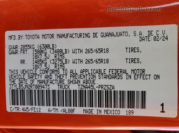 3TYLB5JN2RT009473 2024 TOYOTA LE Orange Vista del compartimento del motor