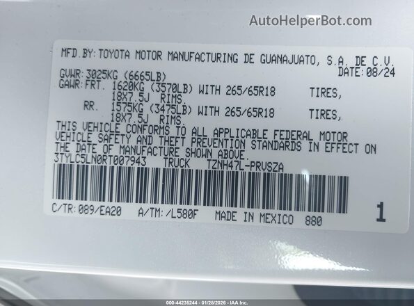 3TYLC5LN0RT007943 2024 TOYOTA TACOMA HYBRID White Շարժիչի բաժամունքի տեսք