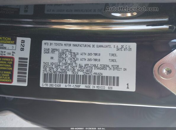 3TYLC5LN0ST040950 2025 TOYOTA TACOMA HYBRID Black Vista del compartimento del motor