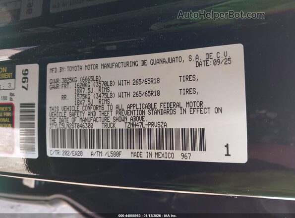 3TYLC5LN2ST046300 2025 TOYOTA TACOMA HYBRID Black Vista del compartimento del motor