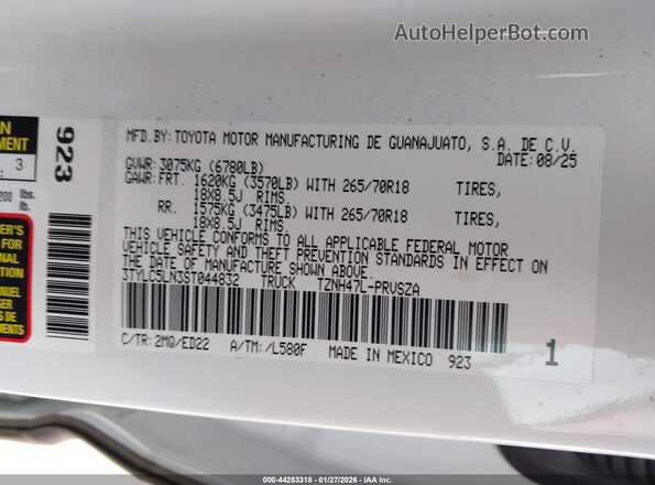 3TYLC5LN3ST044832 2025 TOYOTA TACOMA HYBRID Белый Вид подкапотного пространства