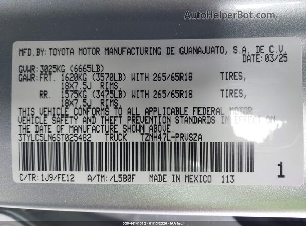 3TYLC5LN6ST025482 2025 TOYOTA TACOMA HYBRID Silver Вид підкапотного простору