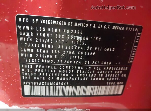 3VV1B7AX3KM085047 2019 VOLKSWAGEN TIGUAN Оранжевый Вид подкапотного пространства