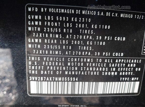 3VV2B7AX7NM055994 2022 VOLKSWAGEN TIGUAN Черный Вид подкапотного пространства
