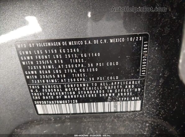 3VV3B7AX7RM047128 2024 VOLKSWAGEN TIGUAN Gray Engine compartment view