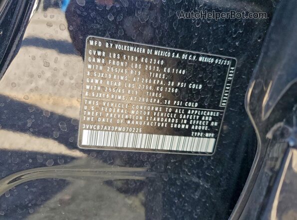 3VVCB7AX3PM070225 2023 VOLKSWAGEN TIGUAN Black Вид наклейки з VIN-кодом