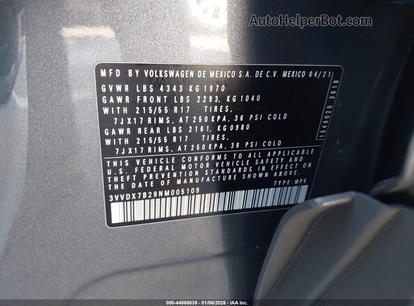 3VVDX7B29NM005109 2022 VOLKSWAGEN TAOS Серый Вид подкапотного пространства