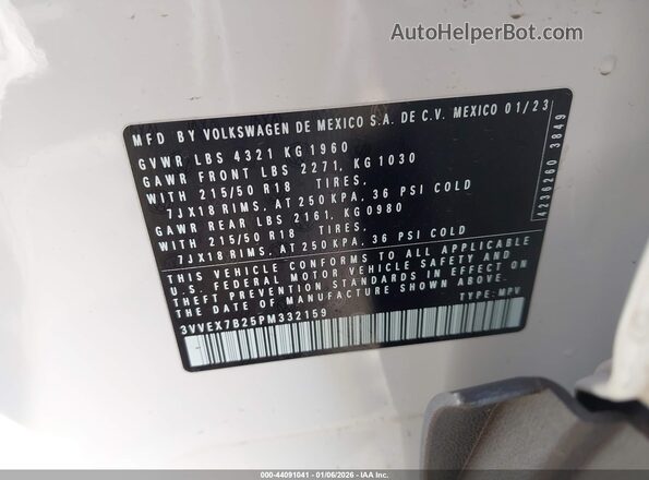 3VVEX7B25PM332159 2023 VOLKSWAGEN TAOS Белый Вид подкапотного пространства