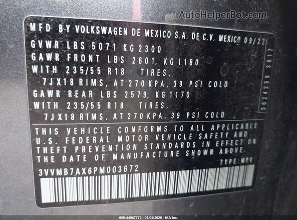 3VVMB7AX6PM003672 2023 VOLKSWAGEN TIGUAN Gray Շարժիչի բաժամունքի տեսք