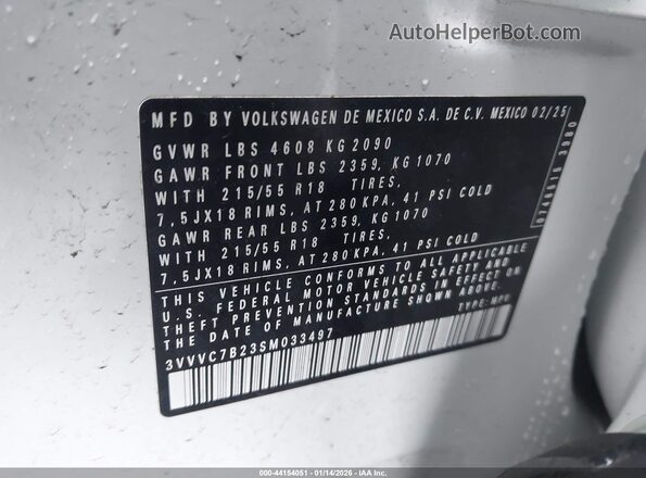 3VVVC7B23SM033497 2025 VOLKSWAGEN TAOS White Вид підкапотного простору