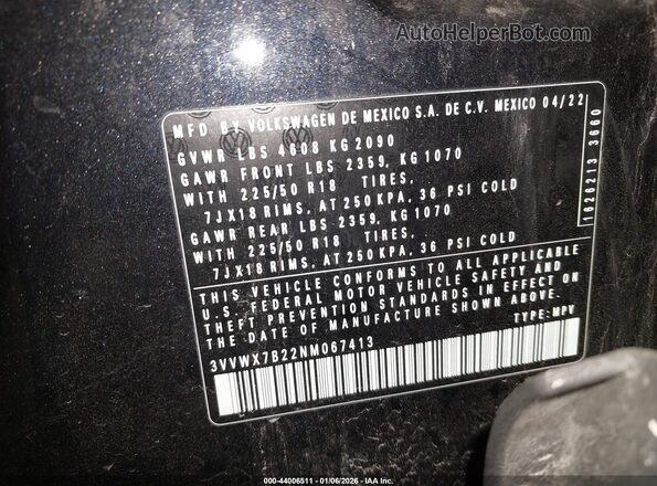 3VVWX7B22NM067413 2022 VOLKSWAGEN TAOS Черный Вид подкапотного пространства