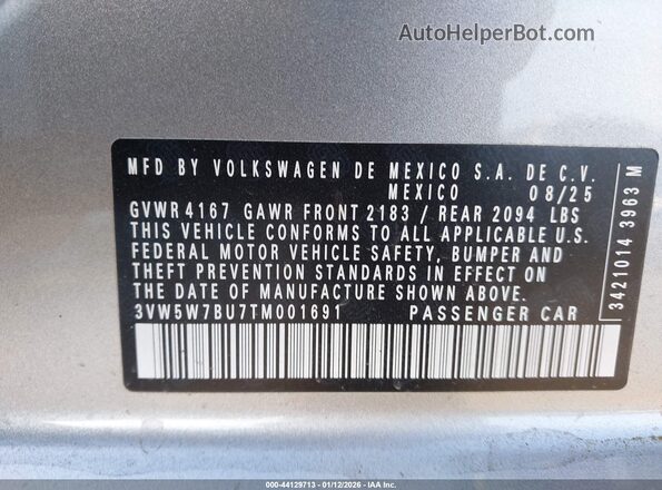 3VW5W7BU7TM001691 2026 VOLKSWAGEN JETTA Серебряный Вид подкапотного пространства