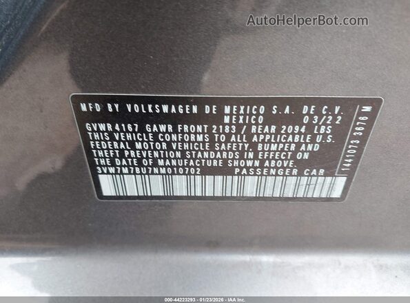 3VW7M7BU7NM010702 2022 VOLKSWAGEN JETTA Серый Вид подкапотного пространства