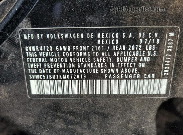 3VWC57BU1KM072619 2019 VOLKSWAGEN JETTA Черный Вид задней части салона