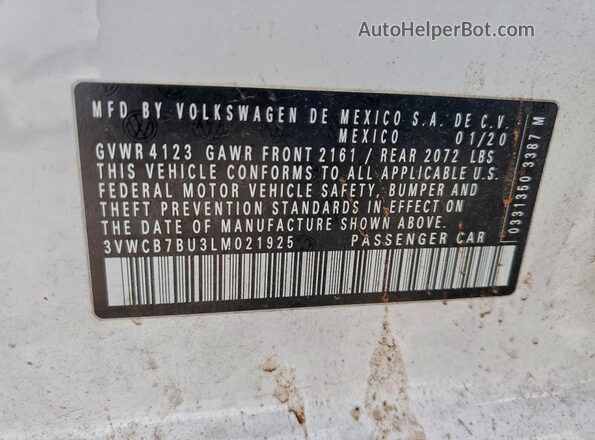 3VWCB7BU3LM021925 2020 VOLKSWAGEN JETTA White Շարժիչի բաժամունքի տեսք