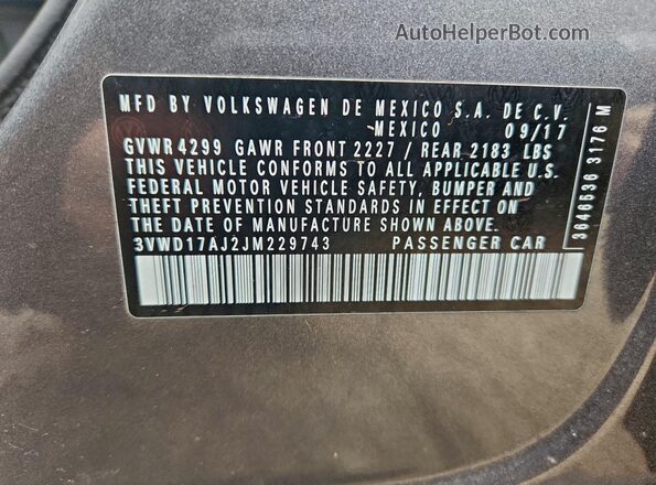 3VWD17AJ2JM229743 2018 VOLKSWAGEN JETTA Серый Вид подкапотного пространства