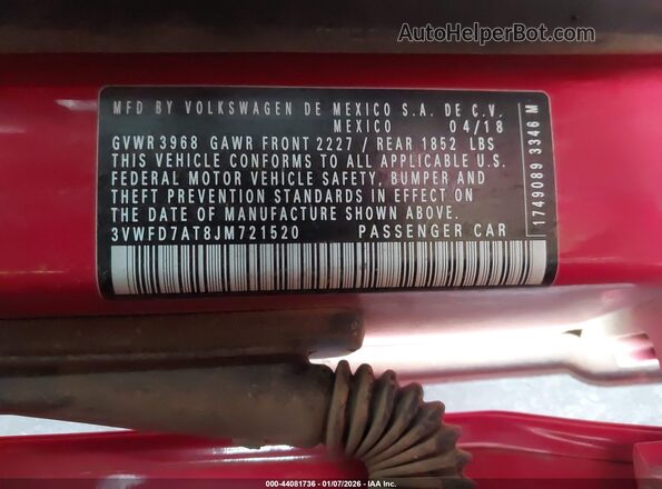 3VWFD7AT8JM721520 2018 VOLKSWAGEN BEETLE Red ძრავის განყოფილების ხედი